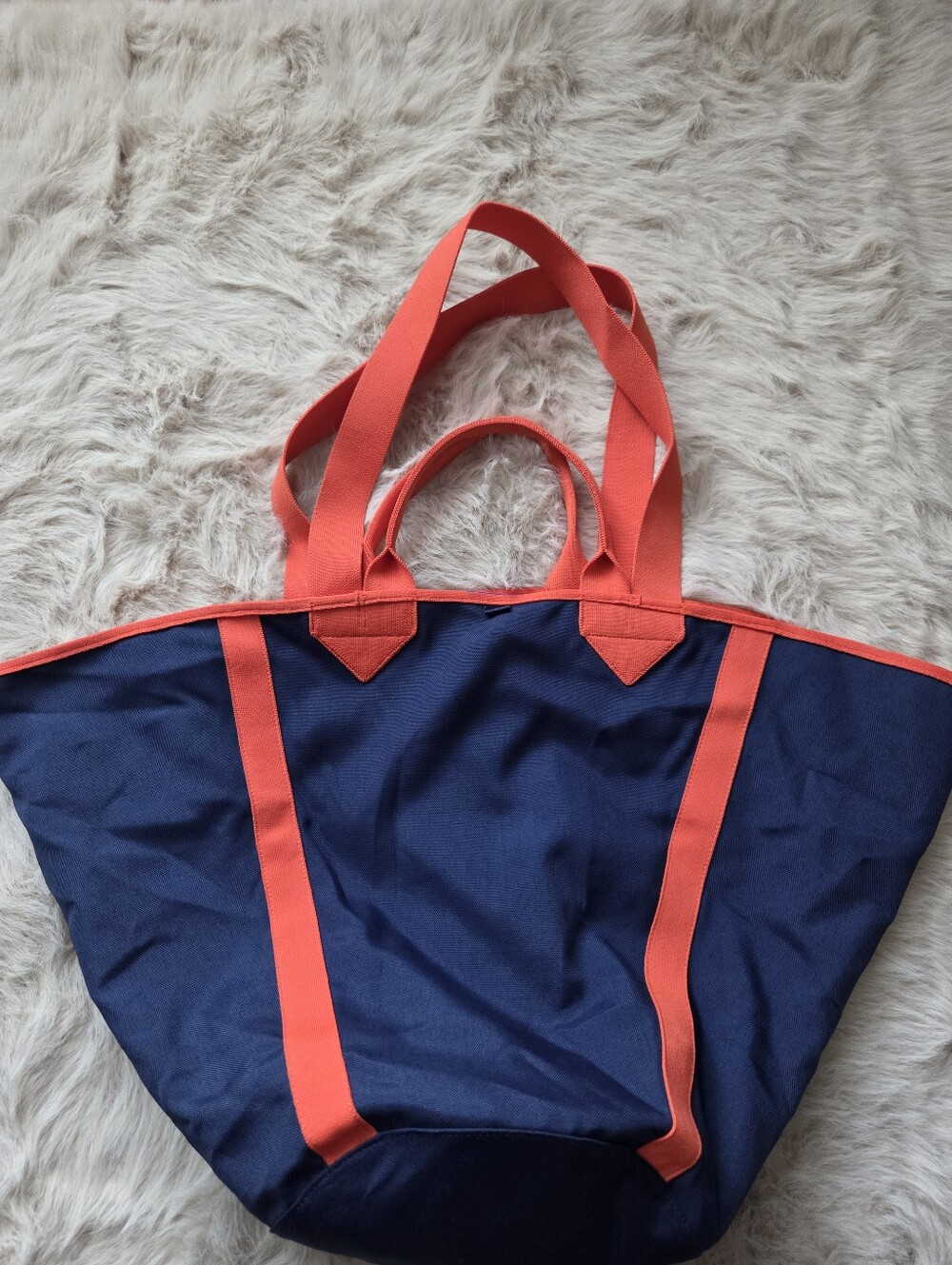 Rothy's Navy Tote with Coral Straps